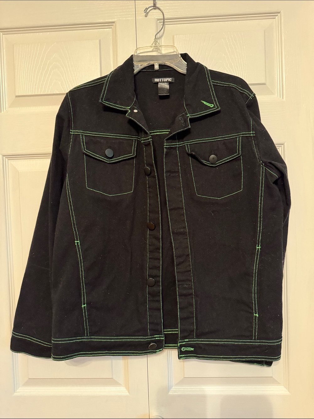Hot Topic Men's Black Jacket with Green Stitching